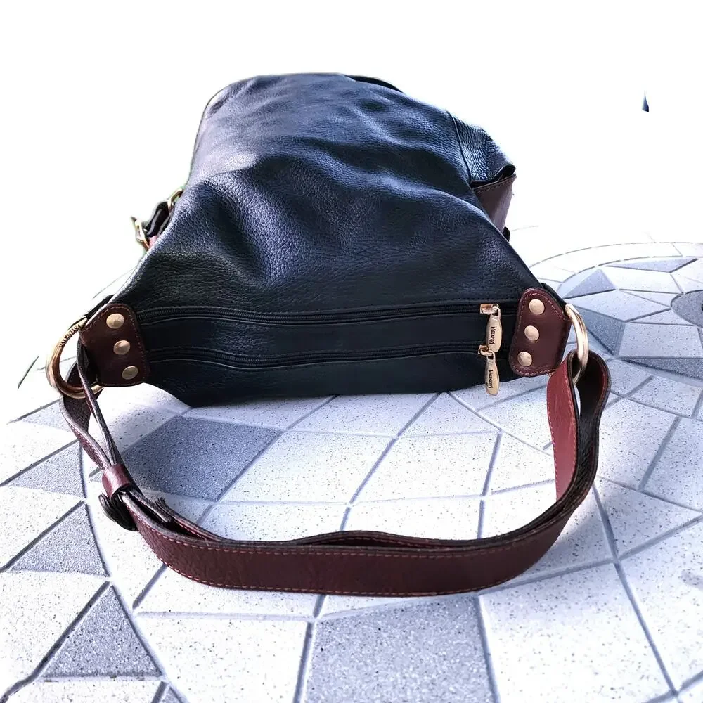 Valentina Italian Distressed Pebbled Leather Convertible Bucket Sling Bag